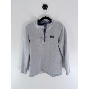 LL Bean Women's Soft Cotton 4 Button Gray and Blue Henley Shirt-Size M